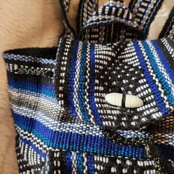 Pinzon Woven Boho Artesonias Mexico Aztec Drawstring Backpack - Picture 4 of 8